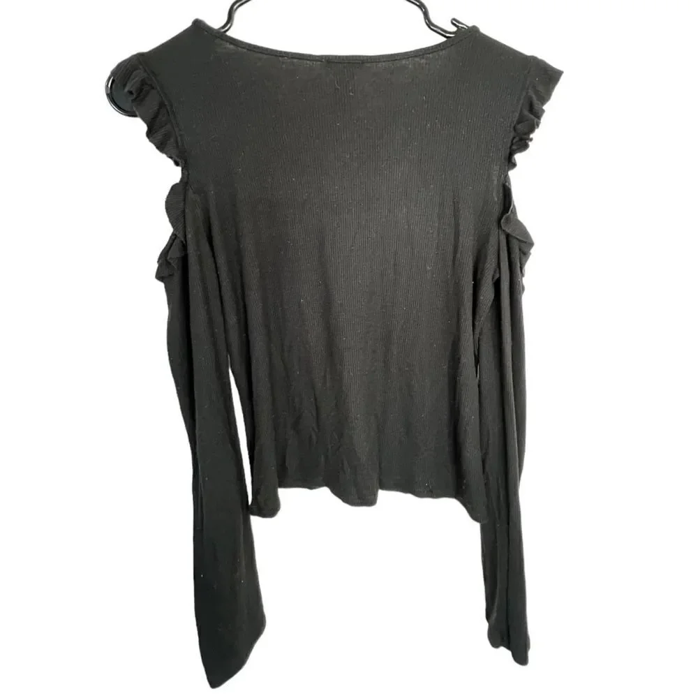 Forever 21 Black Long Sleeve Thermal T-Shirt With Open Shoulders
